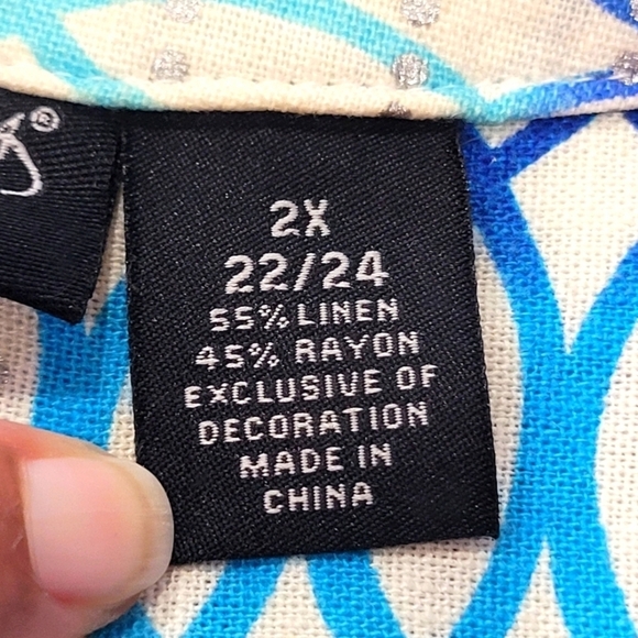 2X MAGGIE BARNS Linen Blend Geometric Rhinestone  Open Front Blazer - Picture 8 of 8